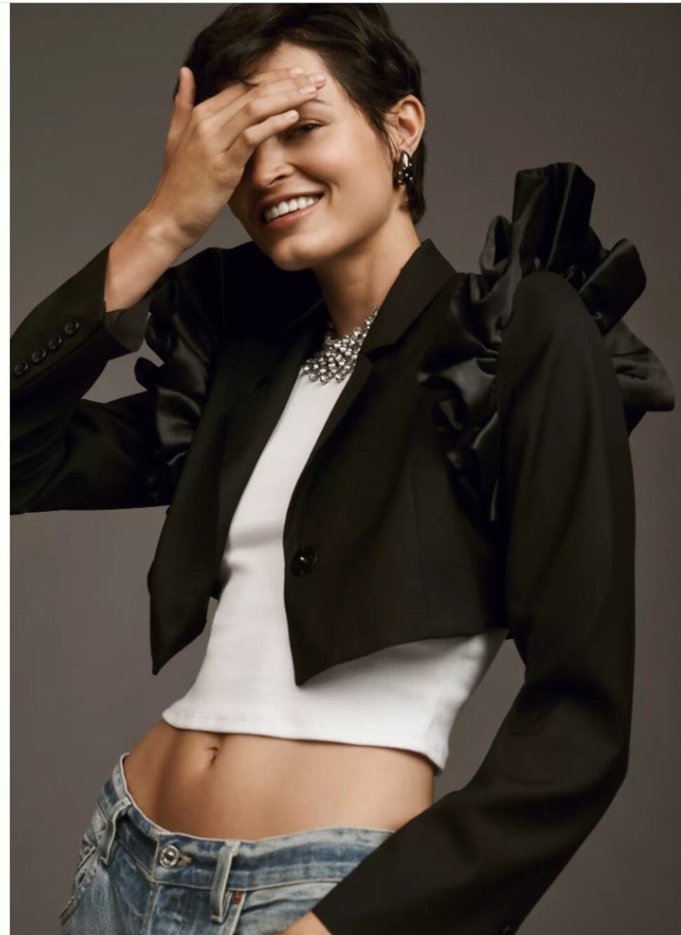 Maeve Ruffled Party Topper Jacket Black XS
